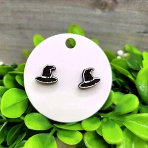 Halloween wooden witches hats earrings